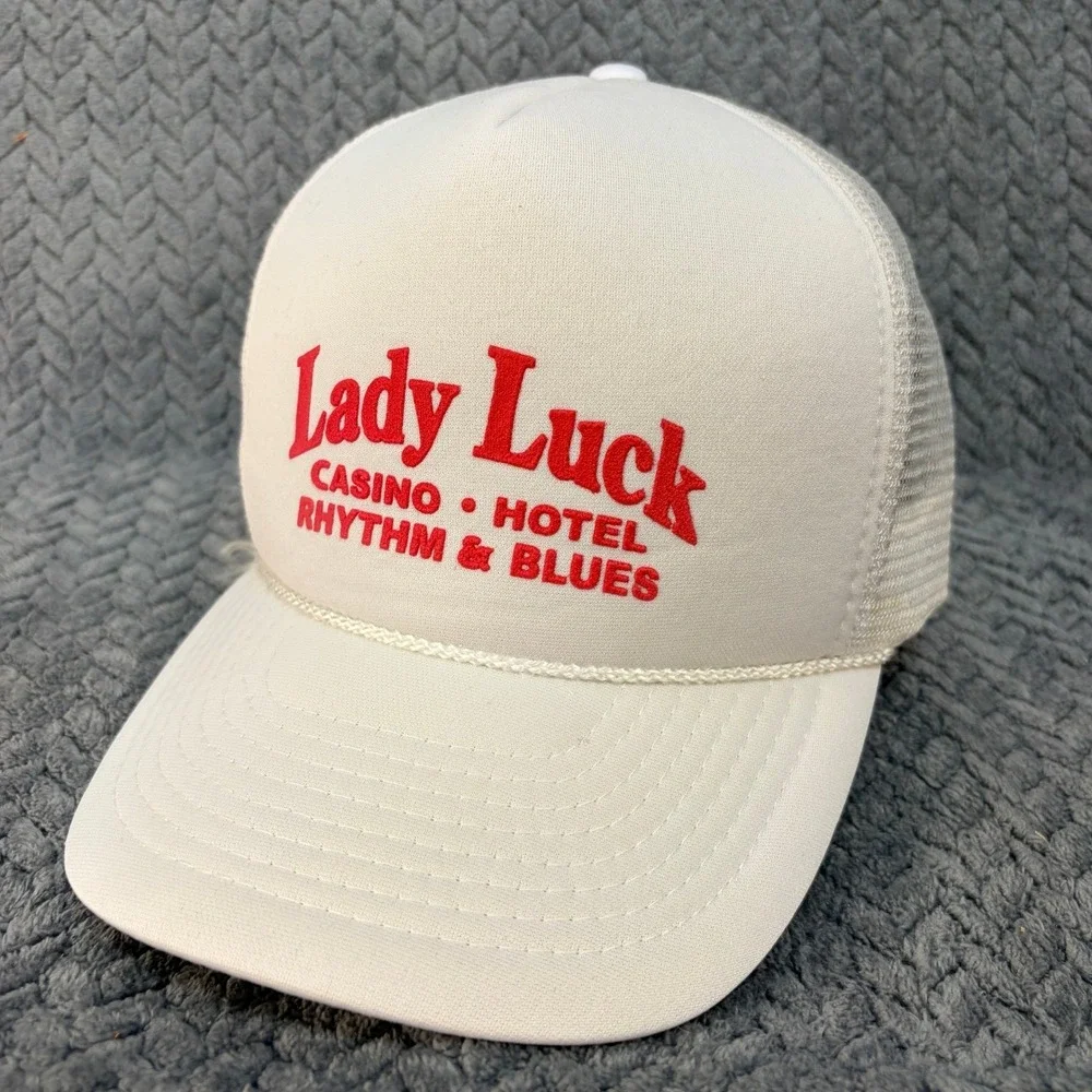 Lady Luck Casino Hotel Rhythm & Blues Vintage Trucker Hat White Snapback Cap